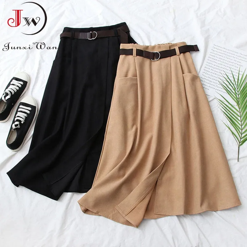 Women Casual Skirts 2021 Spring And Autumn Solid High Waist Irregular