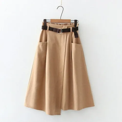 Women Casual Skirts 2021 Spring And Autumn Solid High Waist Irregular