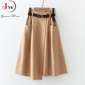 Women Casual Skirts 2021 Spring And Autumn Solid High Waist Irregular