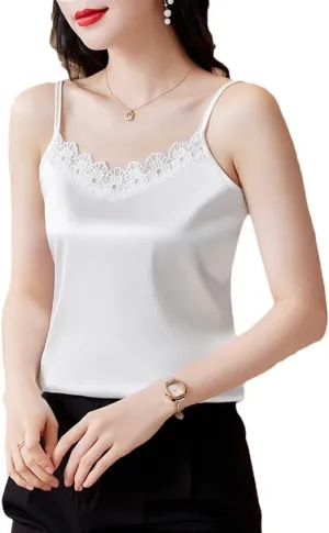 Women Sexy Lace Patchwork Tank Top Summer Sleeveless Camisole Camis Shirt