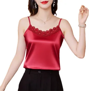 Women Sexy Lace Patchwork Tank Top Summer Sleeveless Camisole Camis Shirt