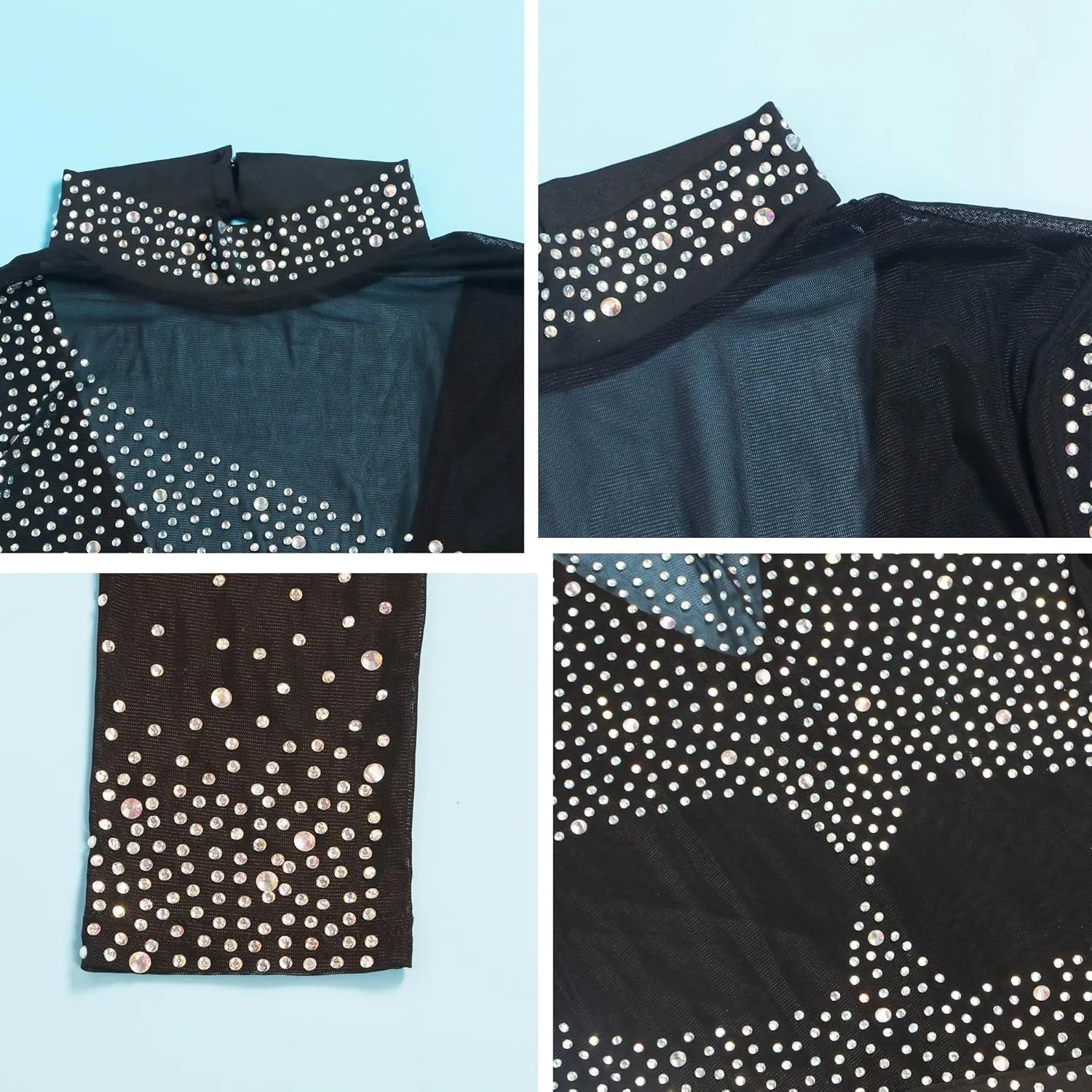 Women Sexy Rhinestone Sequins Bodycon Jumpsuit Mesh See Through Party Club Bodysuits