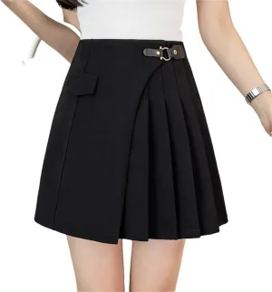Women Summer Irregular Pleated Skirt with Buckle High Waist School Students Mini Short Skirts