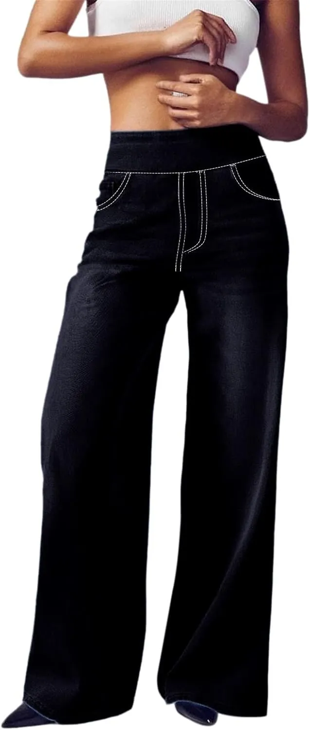 Women Sweatpant Jeans Sweatpants That Look Like Jeans High Waisted Stretchy Pull On Wide Leg Jean
