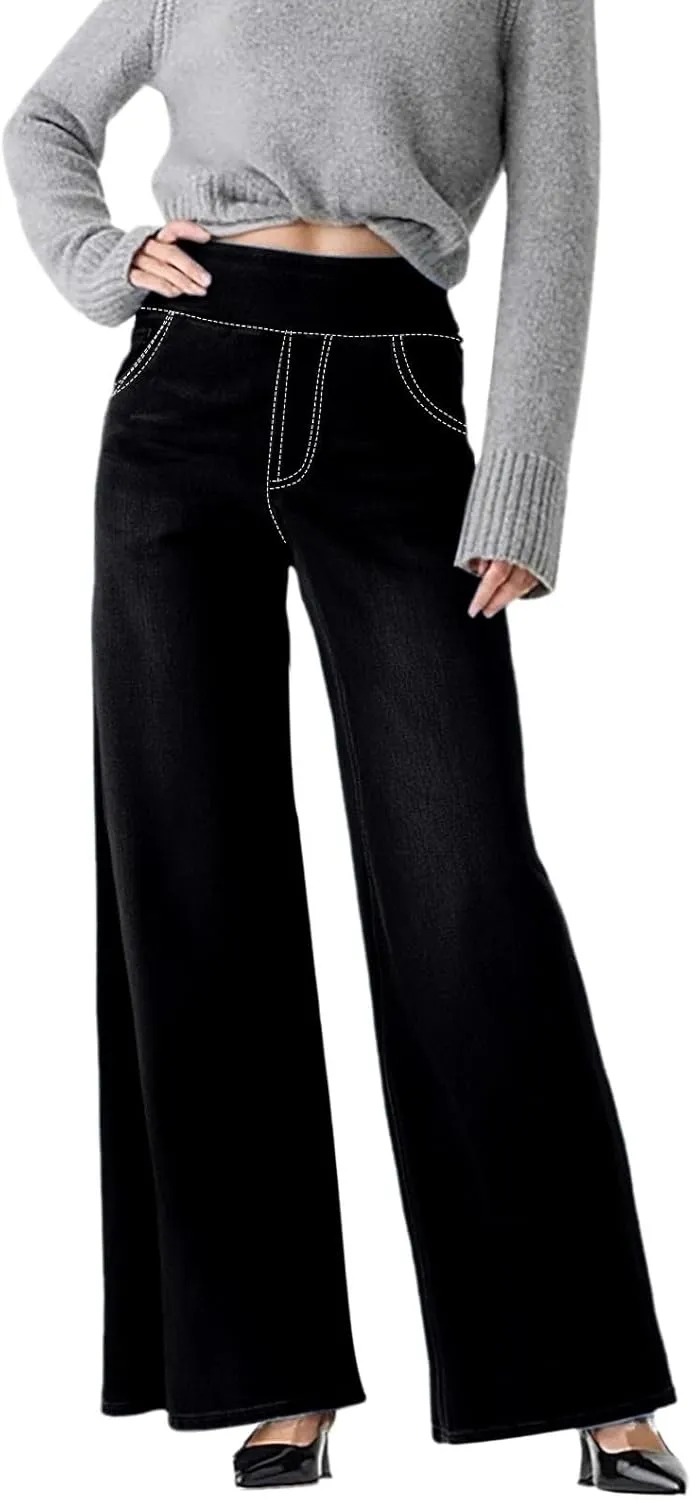Women Sweatpant Jeans Sweatpants That Look Like Jeans High Waisted Stretchy Pull On Wide Leg Jean