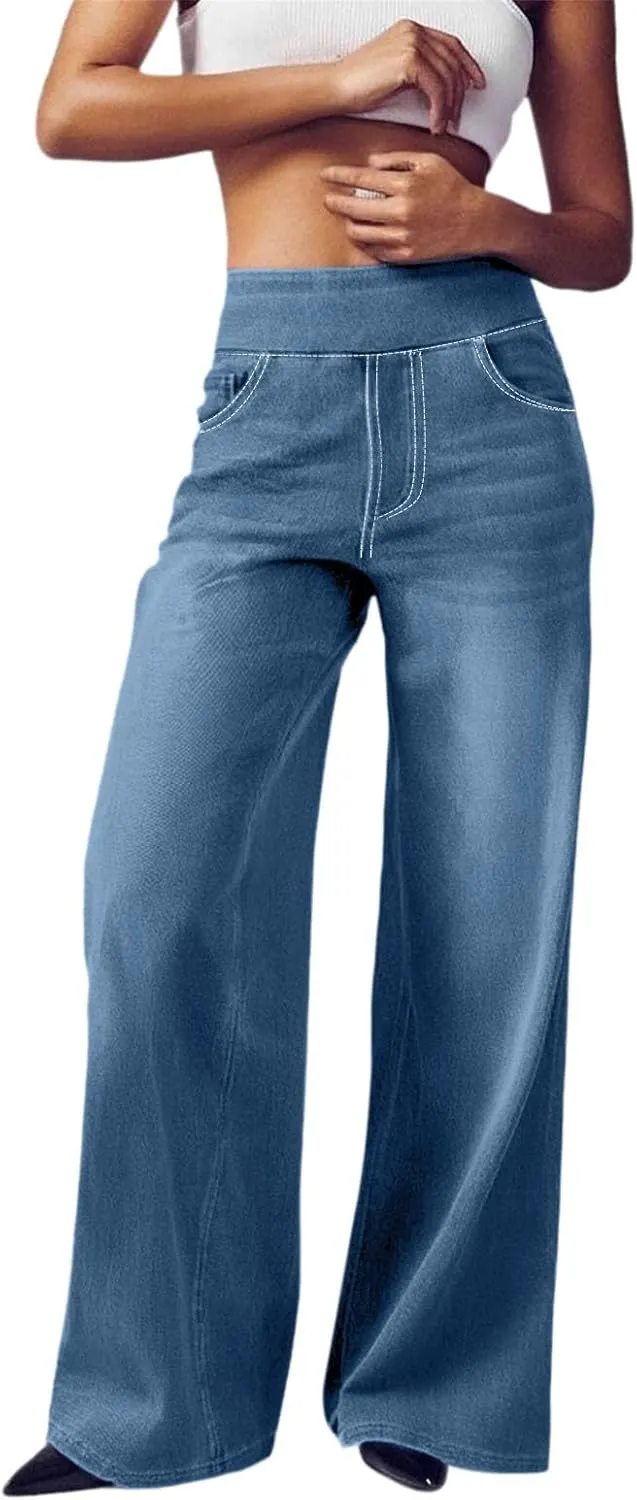 Women Sweatpant Jeans Sweatpants That Look Like Jeans High Waisted Stretchy Pull On Wide Leg Jean