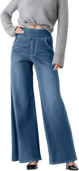 Women Sweatpant Jeans Sweatpants That Look Like Jeans High Waisted Stretchy Pull On Wide Leg Jean