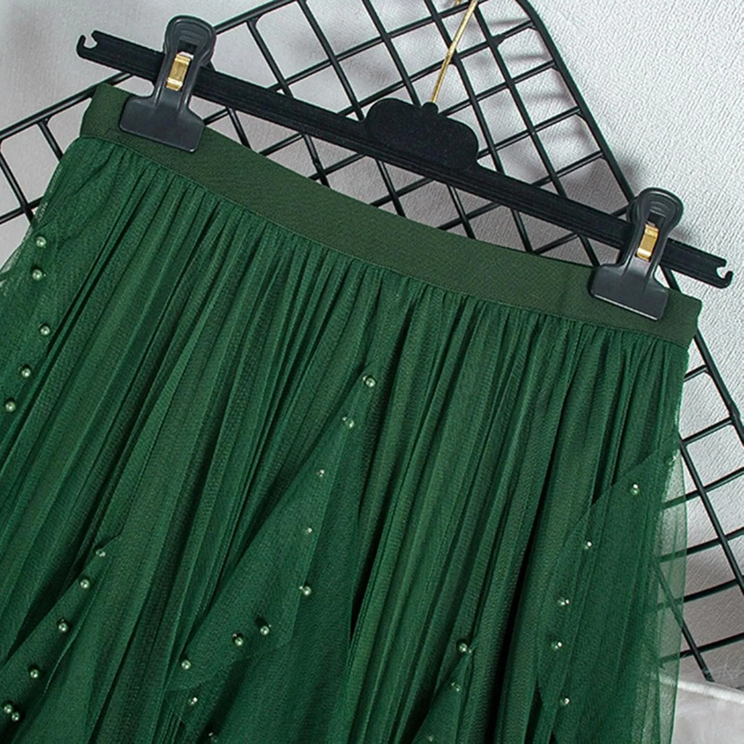Women Tulle Skirts Solid Color Elastic Waist Mesh Tiered Layered Asymmetrical Skirt Casual Fashion Elegant Skirts
