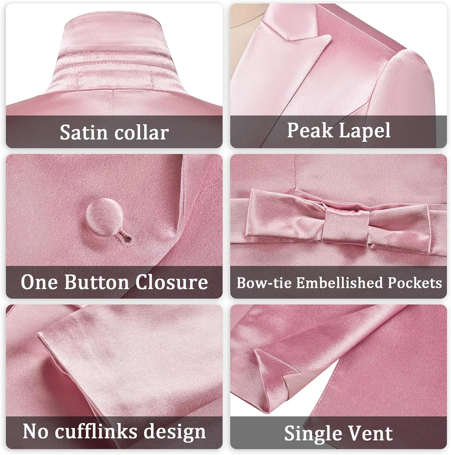 Women's 2 Piece Satin Suit Double Side Bows One Button Peaked Lapel Outfits Party Wedding Blazer Jackets and Pants Set