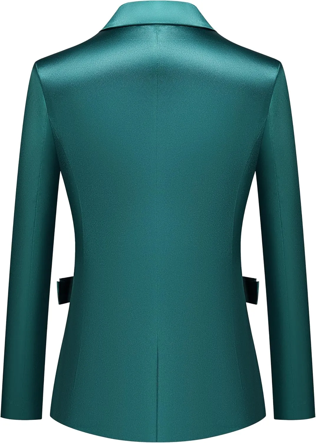 Women's 2 Piece Satin Suit Double Side Bows One Button Peaked Lapel Outfits Party Wedding Blazer Jackets and Pants Set