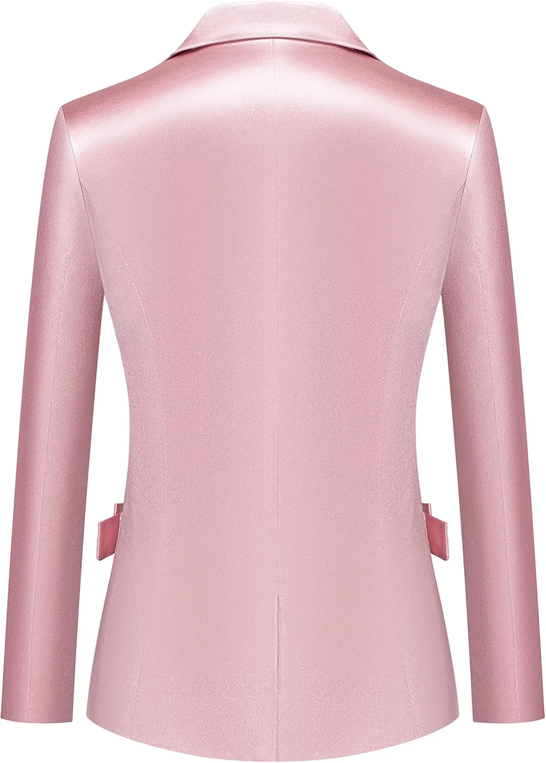 Women's 2 Piece Satin Suit Double Side Bows One Button Peaked Lapel Outfits Party Wedding Blazer Jackets and Pants Set