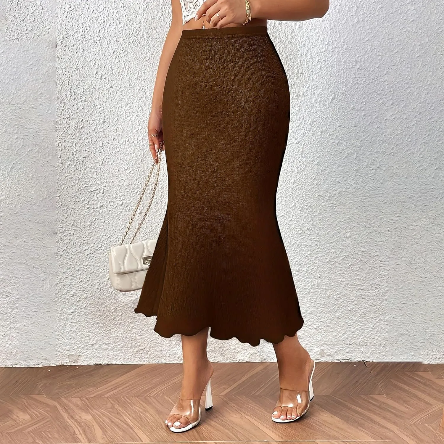 Womens Fishtail Skirts Knit Pencil Skirt for Women Tummy Control High Waisted Midi Skirts Bodycon Mermaid Skirt Elegant Dress