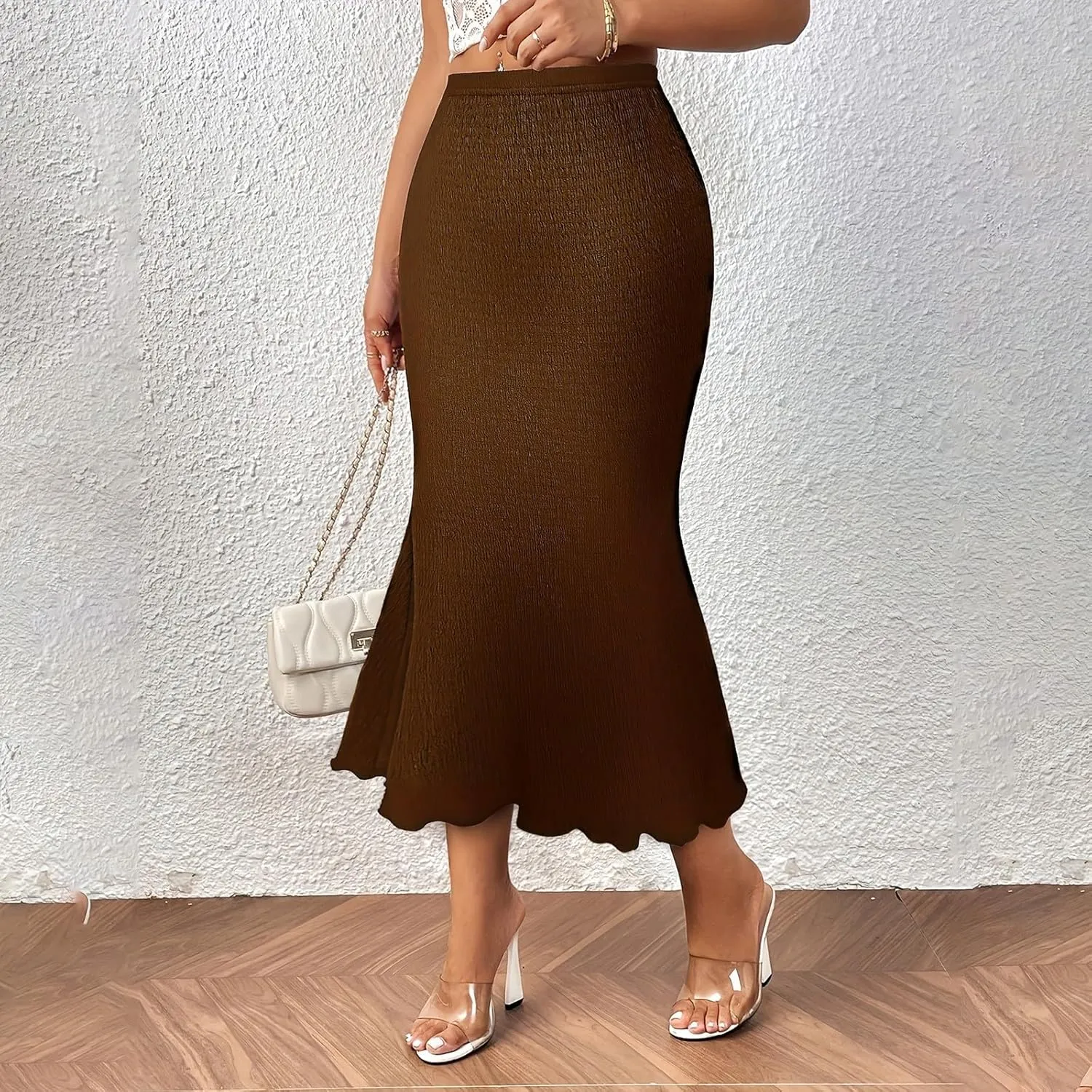 Womens Fishtail Skirts Knit Pencil Skirt for Women Tummy Control High Waisted Midi Skirts Bodycon Mermaid Skirt Elegant Dress