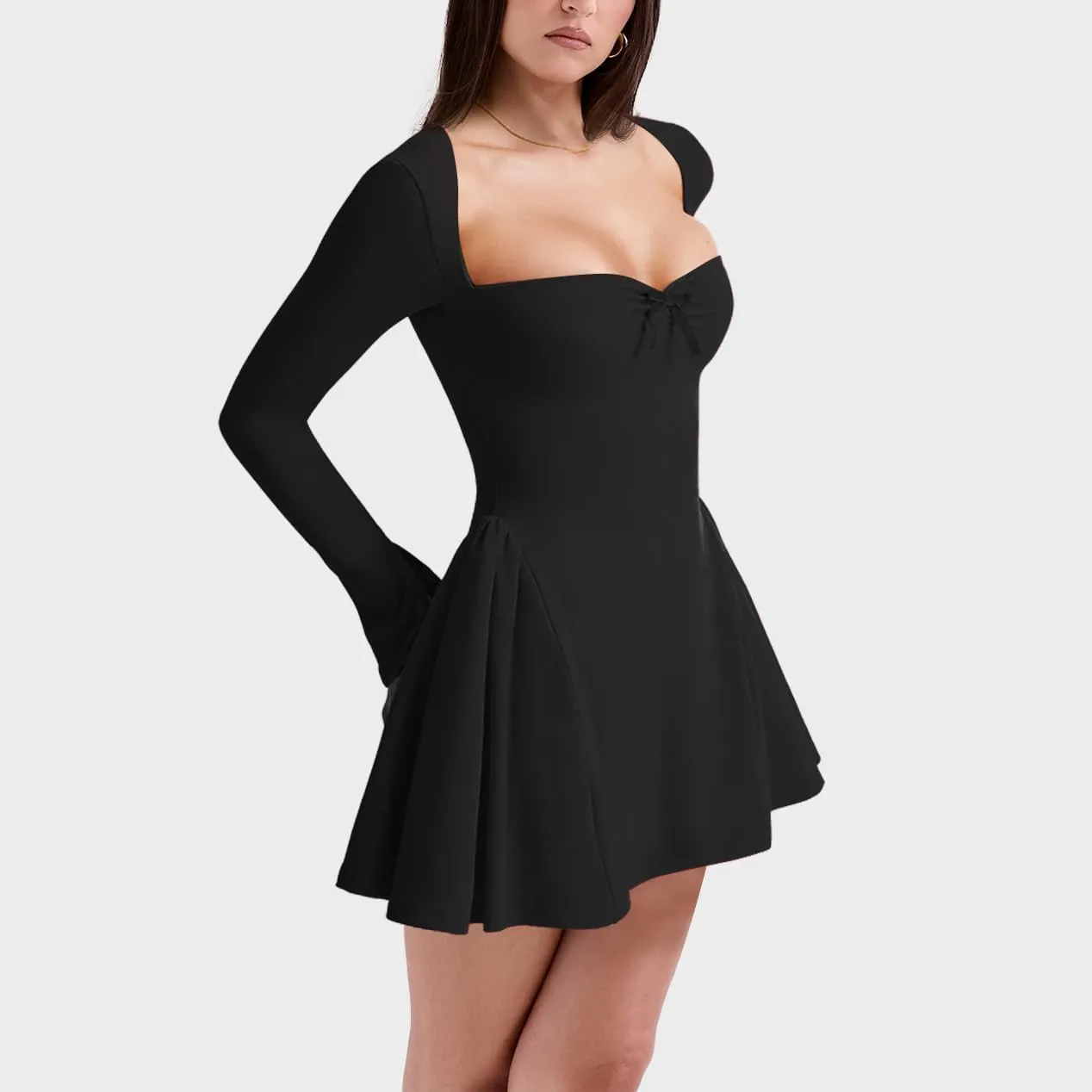 Women's Fit and Flare Mini Dress - Long Sleeve Sweetheart Neck Sexy A Line Club Party Going Out Dresses