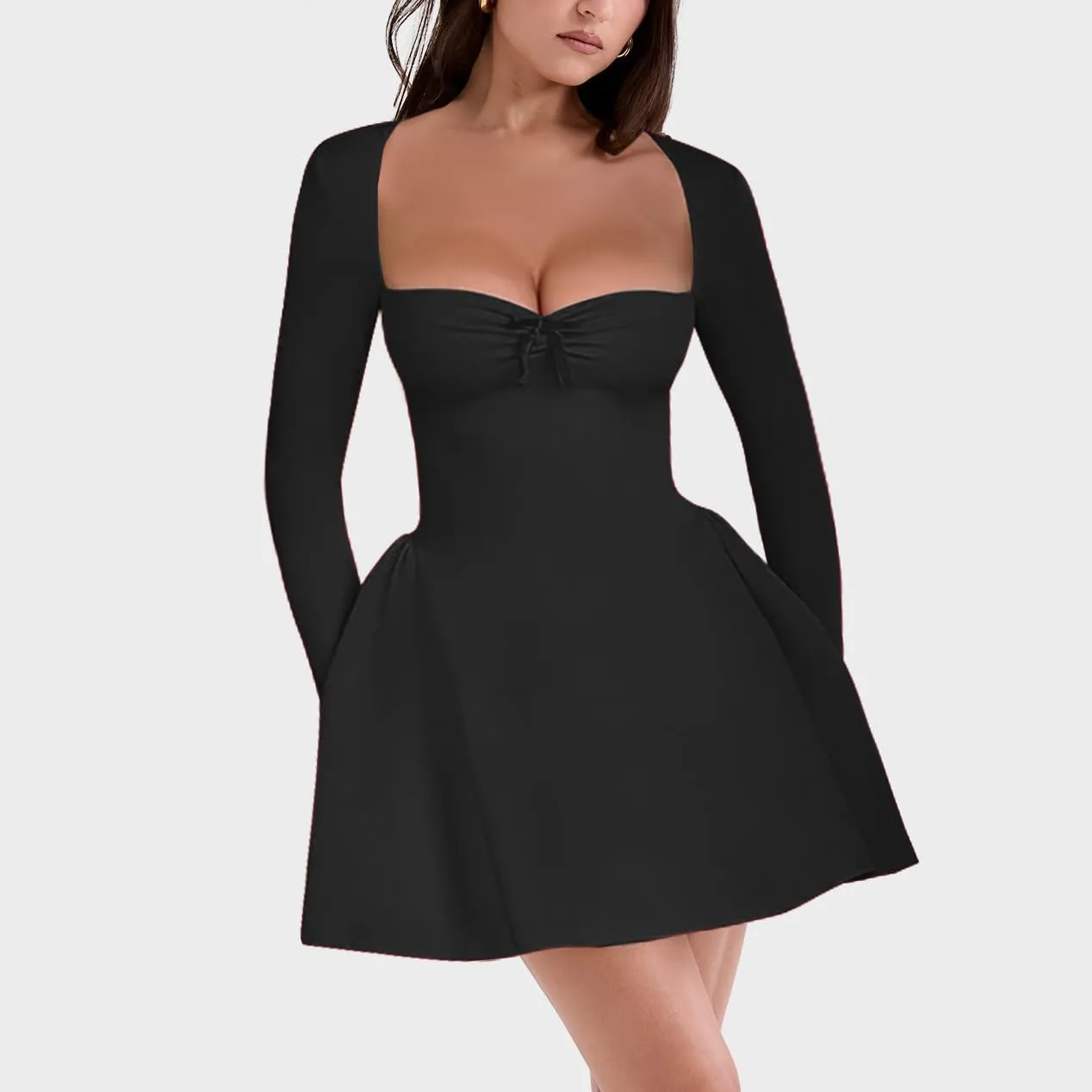 Women's Fit and Flare Mini Dress - Long Sleeve Sweetheart Neck Sexy A Line Club Party Going Out Dresses