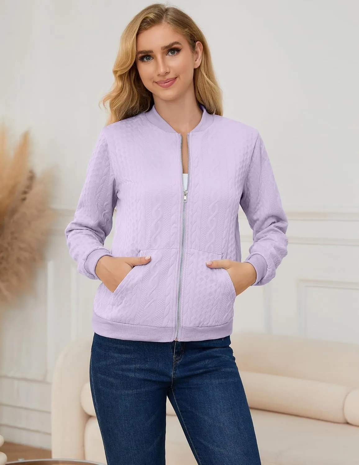 Womens Full Zip Up Cardigan Sweater Casual Solid Long Sleeve Sweatshirt Coat with Pocket