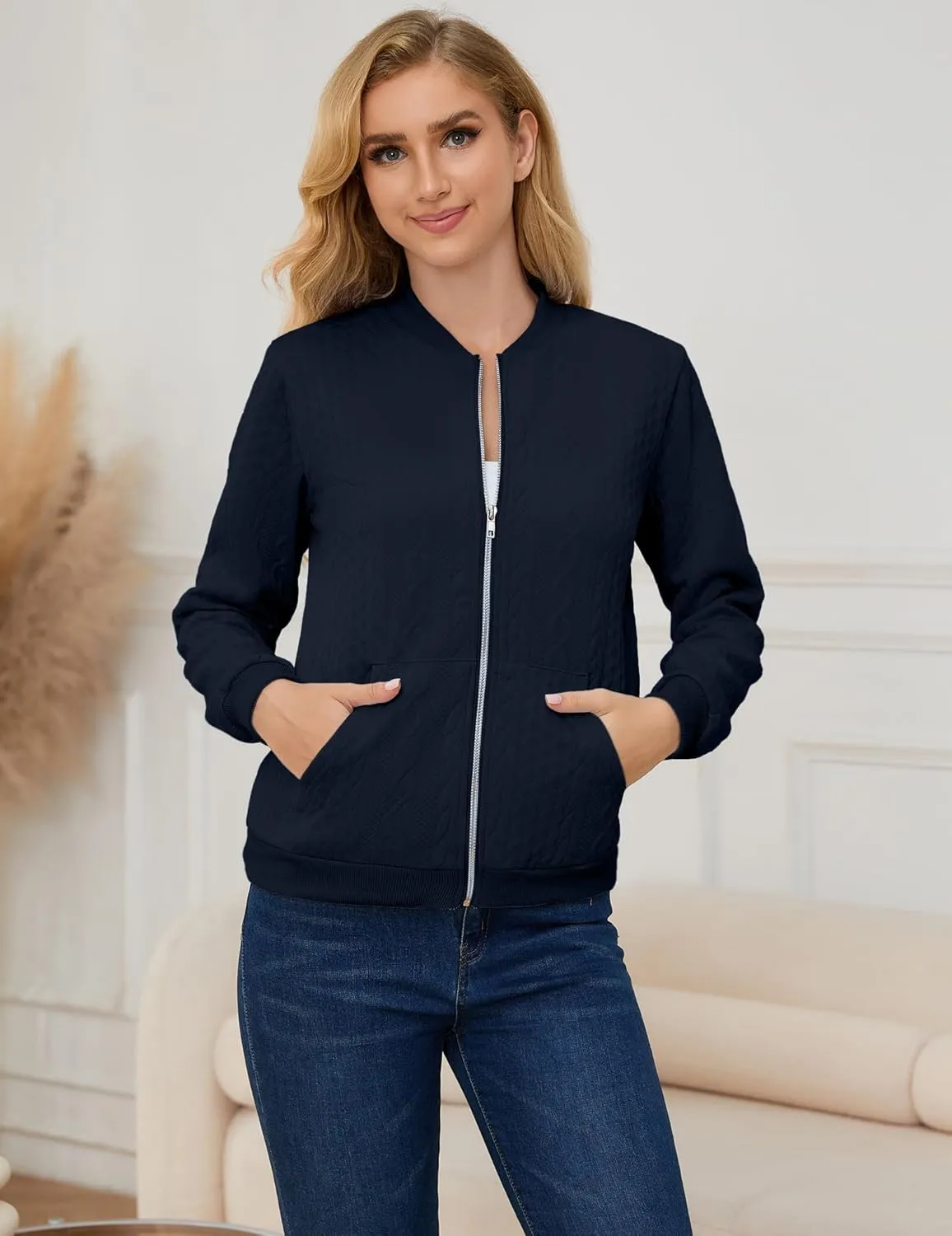 Womens Full Zip Up Cardigan Sweater Casual Solid Long Sleeve Sweatshirt Coat with Pocket