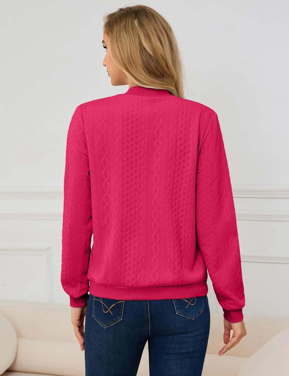 Womens Full Zip Up Cardigan Sweater Casual Solid Long Sleeve Sweatshirt Coat with Pocket