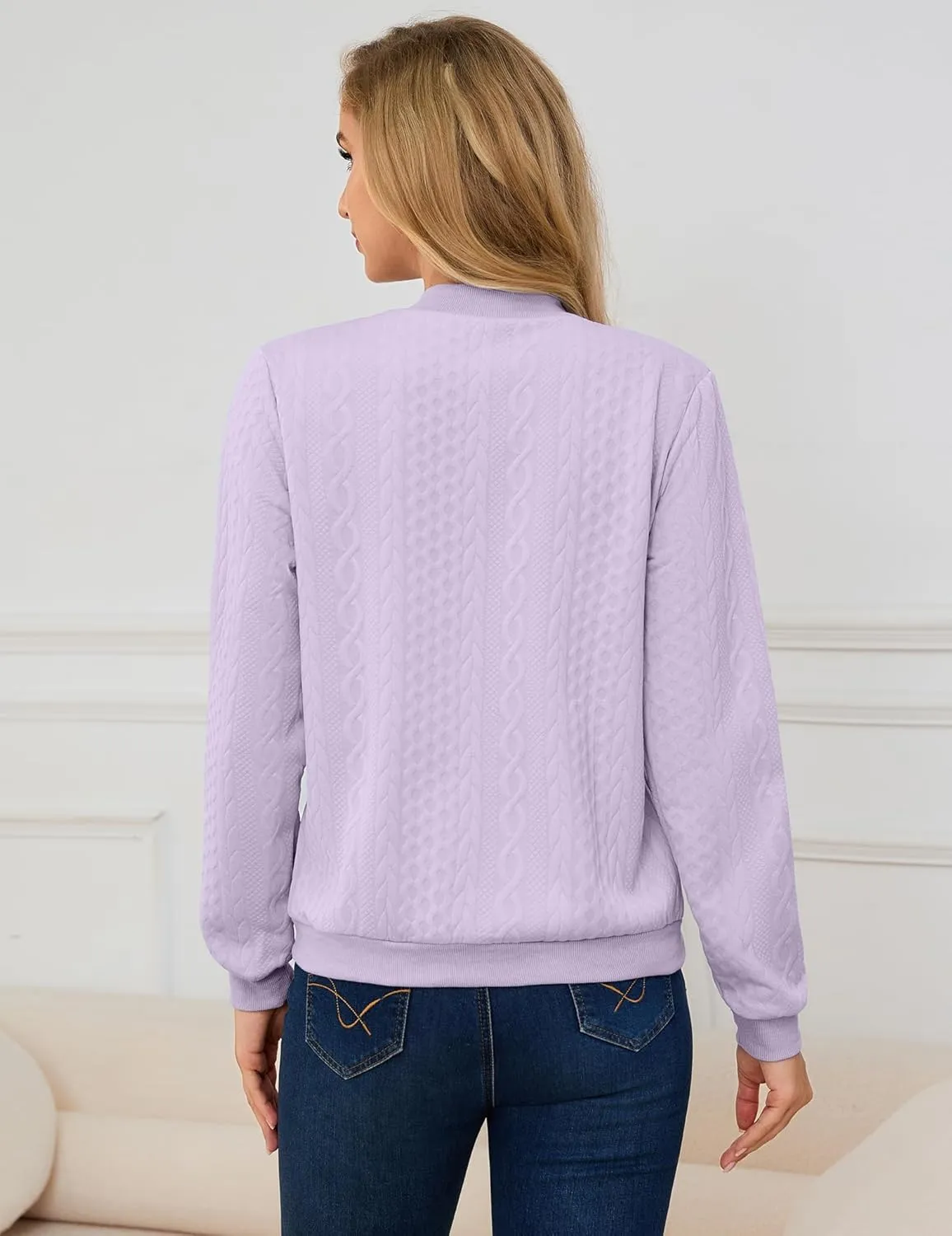 Womens Full Zip Up Cardigan Sweater Casual Solid Long Sleeve Sweatshirt Coat with Pocket