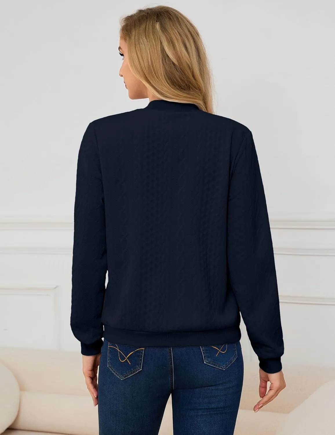 Womens Full Zip Up Cardigan Sweater Casual Solid Long Sleeve Sweatshirt Coat with Pocket