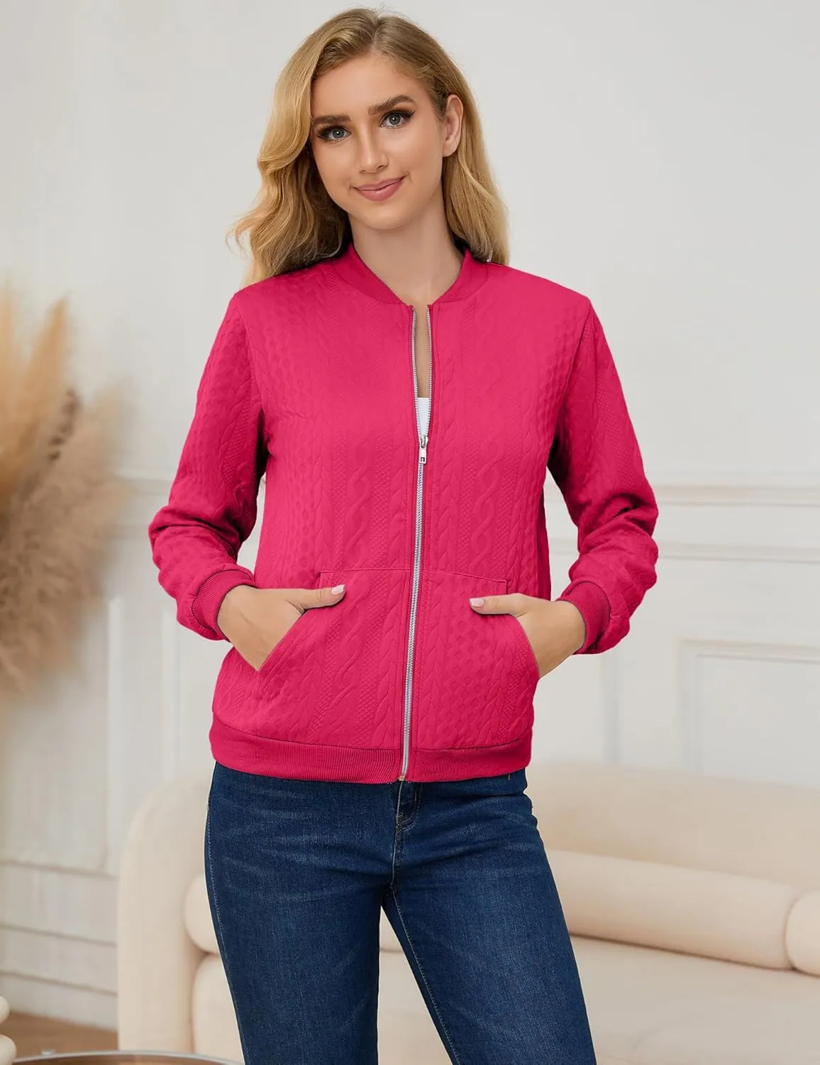 Womens Full Zip Up Cardigan Sweater Casual Solid Long Sleeve Sweatshirt Coat with Pocket