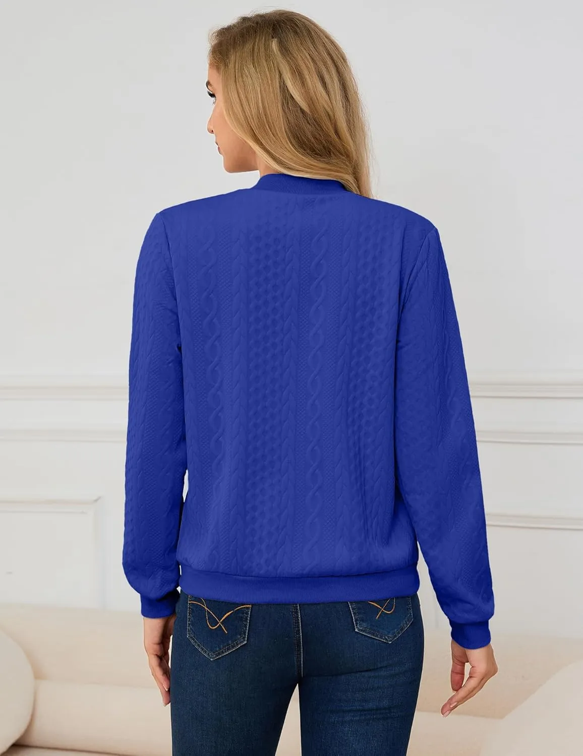 Womens Full Zip Up Cardigan Sweater Casual Solid Long Sleeve Sweatshirt Coat with Pocket