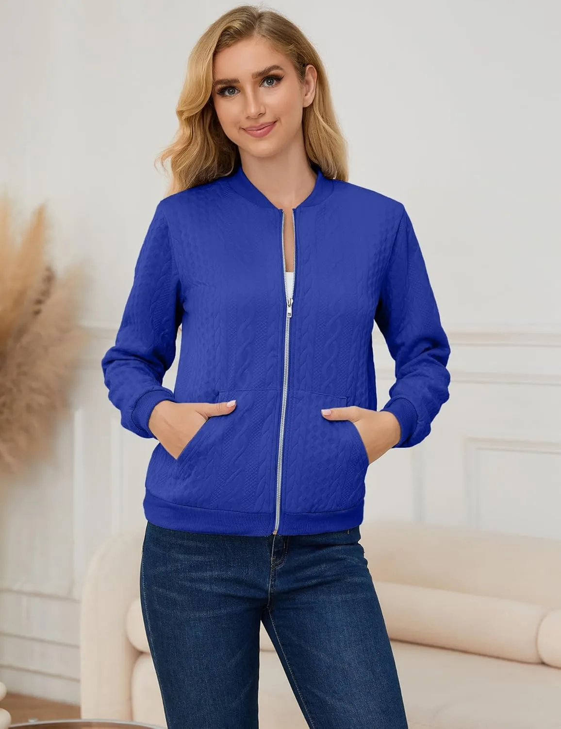 Womens Full Zip Up Cardigan Sweater Casual Solid Long Sleeve Sweatshirt Coat with Pocket
