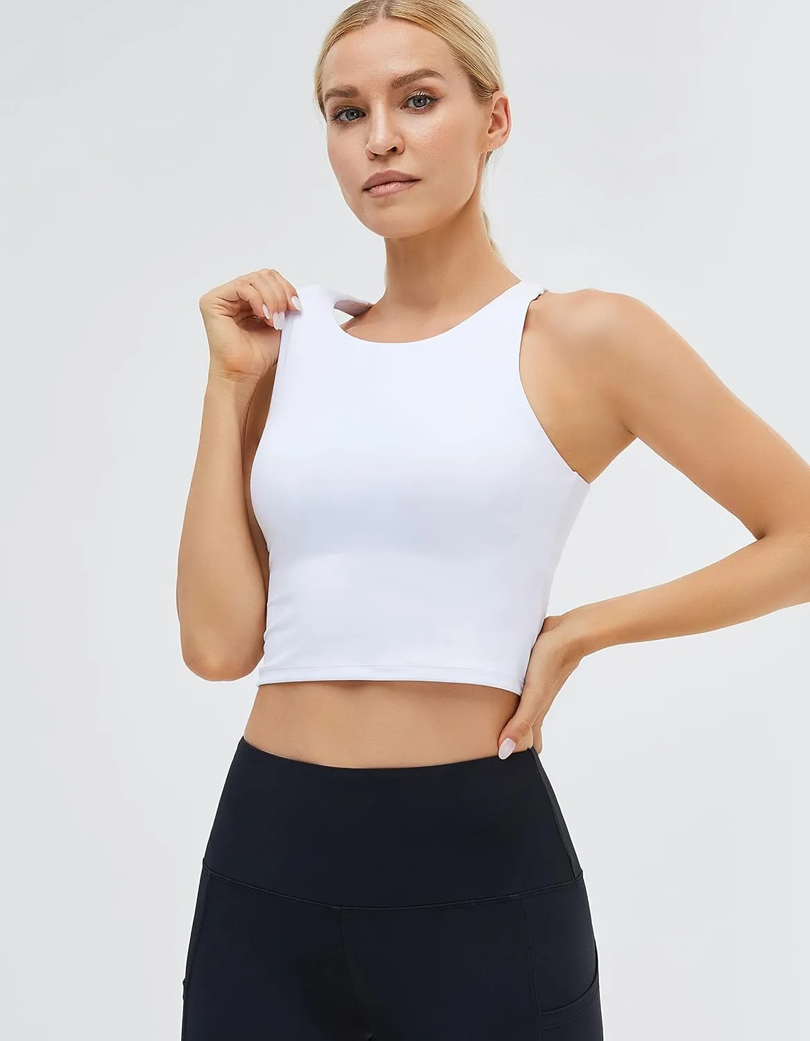 Women's High Neck Crop Top Sleeveless Racer Back Basic Workout Tank Tops Shirt