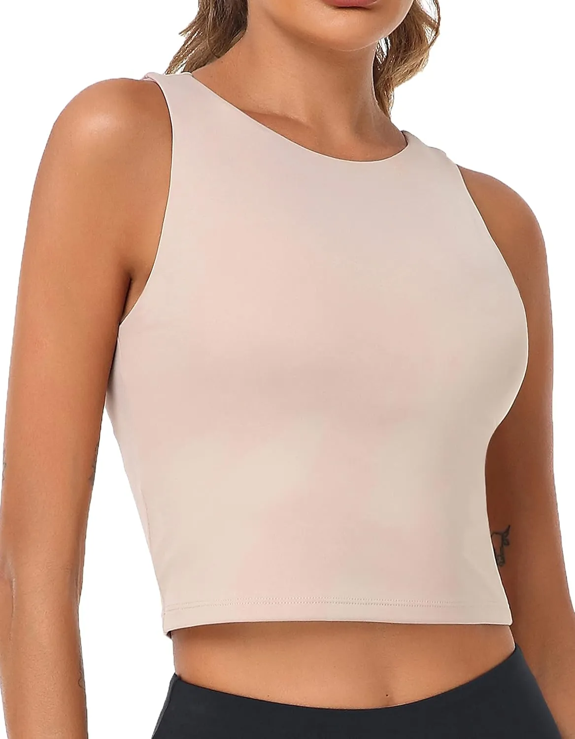 Women's High Neck Crop Top Sleeveless Racer Back Basic Workout Tank Tops Shirt
