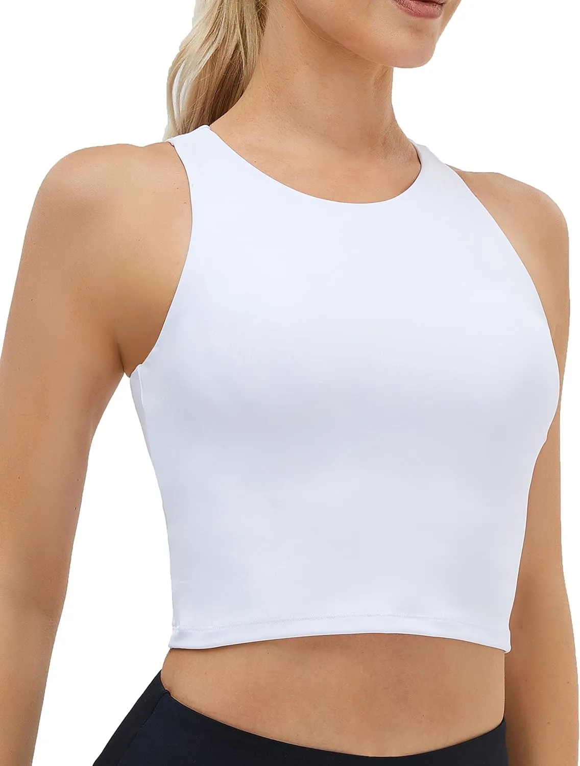 Women's High Neck Crop Top Sleeveless Racer Back Basic Workout Tank Tops Shirt