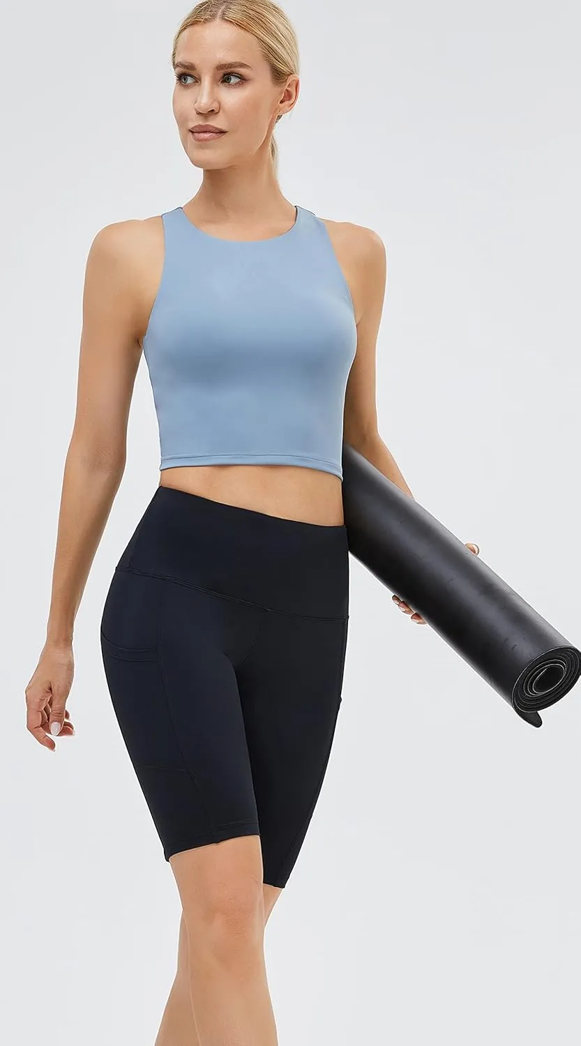 Women's High Neck Crop Top Sleeveless Racer Back Basic Workout Tank Tops Shirt
