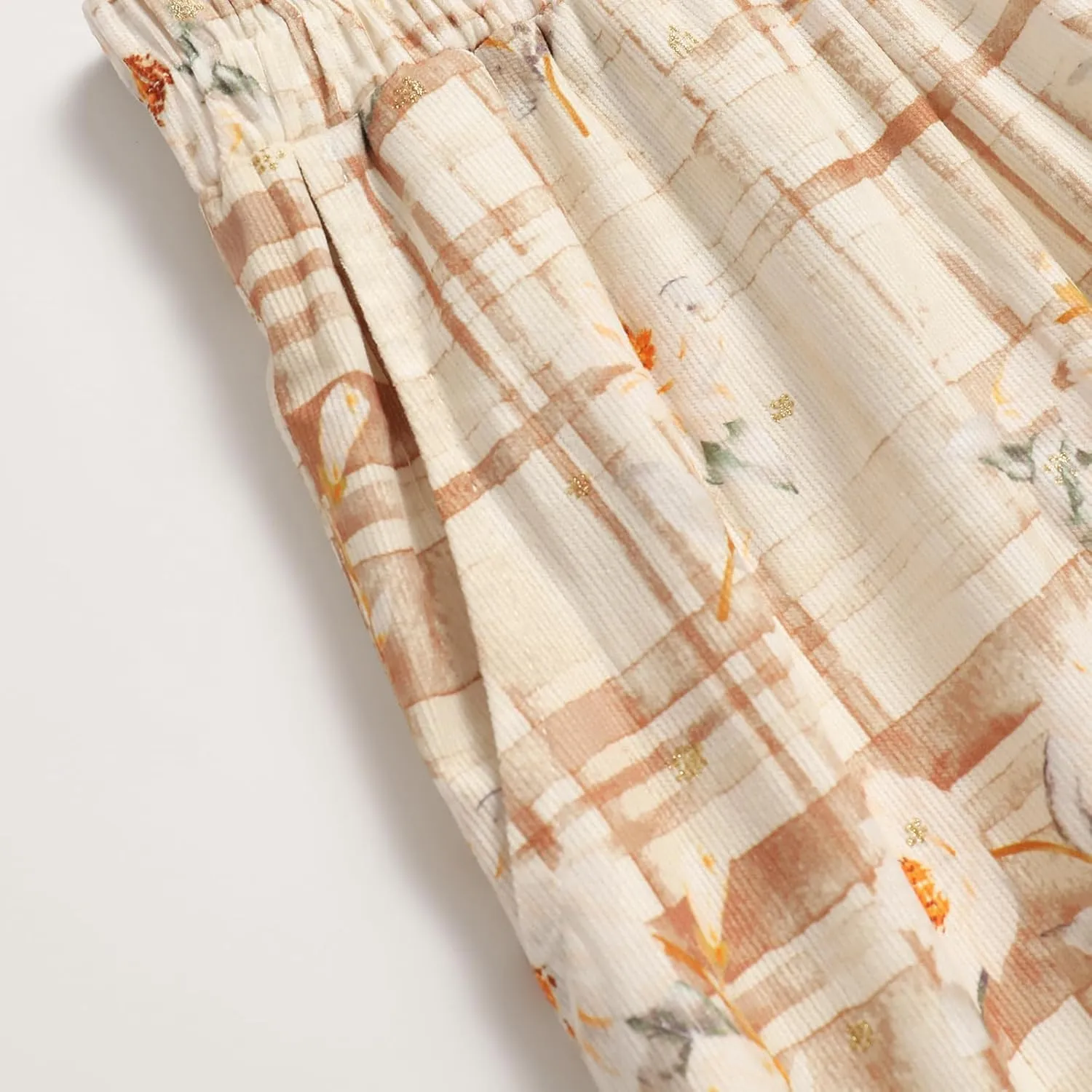 Women's High-Waisted Printed Skirt Elasticated Waist Autumn-Winter Skirt with Pockets and Pleated MIDI Skirt