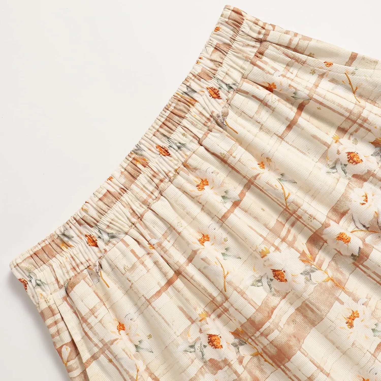Women's High-Waisted Printed Skirt Elasticated Waist Autumn-Winter Skirt with Pockets and Pleated MIDI Skirt