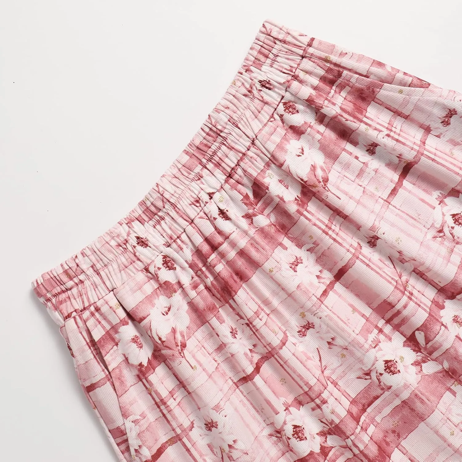 Women's High-Waisted Printed Skirt Elasticated Waist Autumn-Winter Skirt with Pockets and Pleated MIDI Skirt