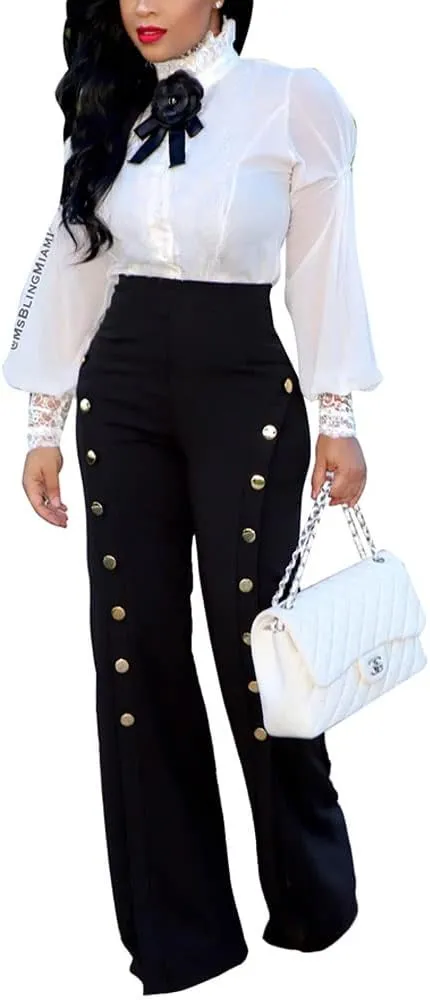 Women's High Waisted Stretchy Bootcut Pull On Dress Pants Casual Work Pants Curves Trousers