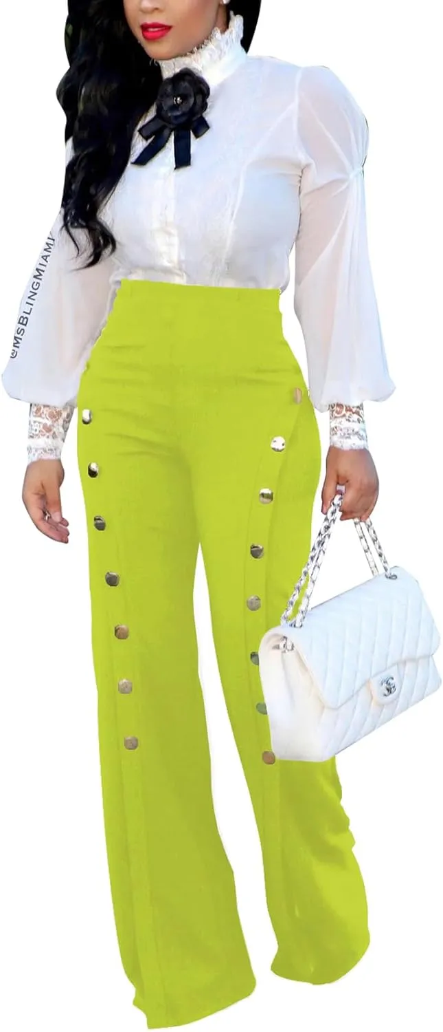 Women's High Waisted Stretchy Bootcut Pull On Dress Pants Casual Work Pants Curves Trousers
