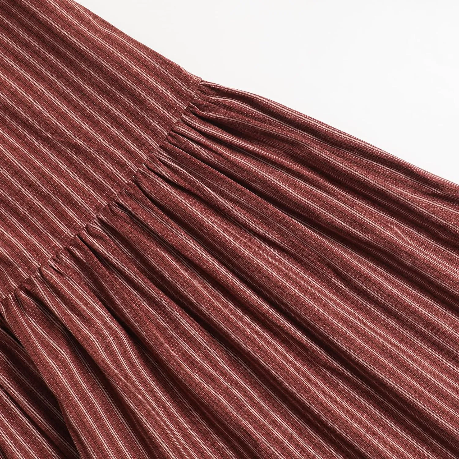 Women's High-Waisted Striped Skirt Elasticated Waist Autumn/Winter Hemline Pleated MIDI Skirt with Side Pockets