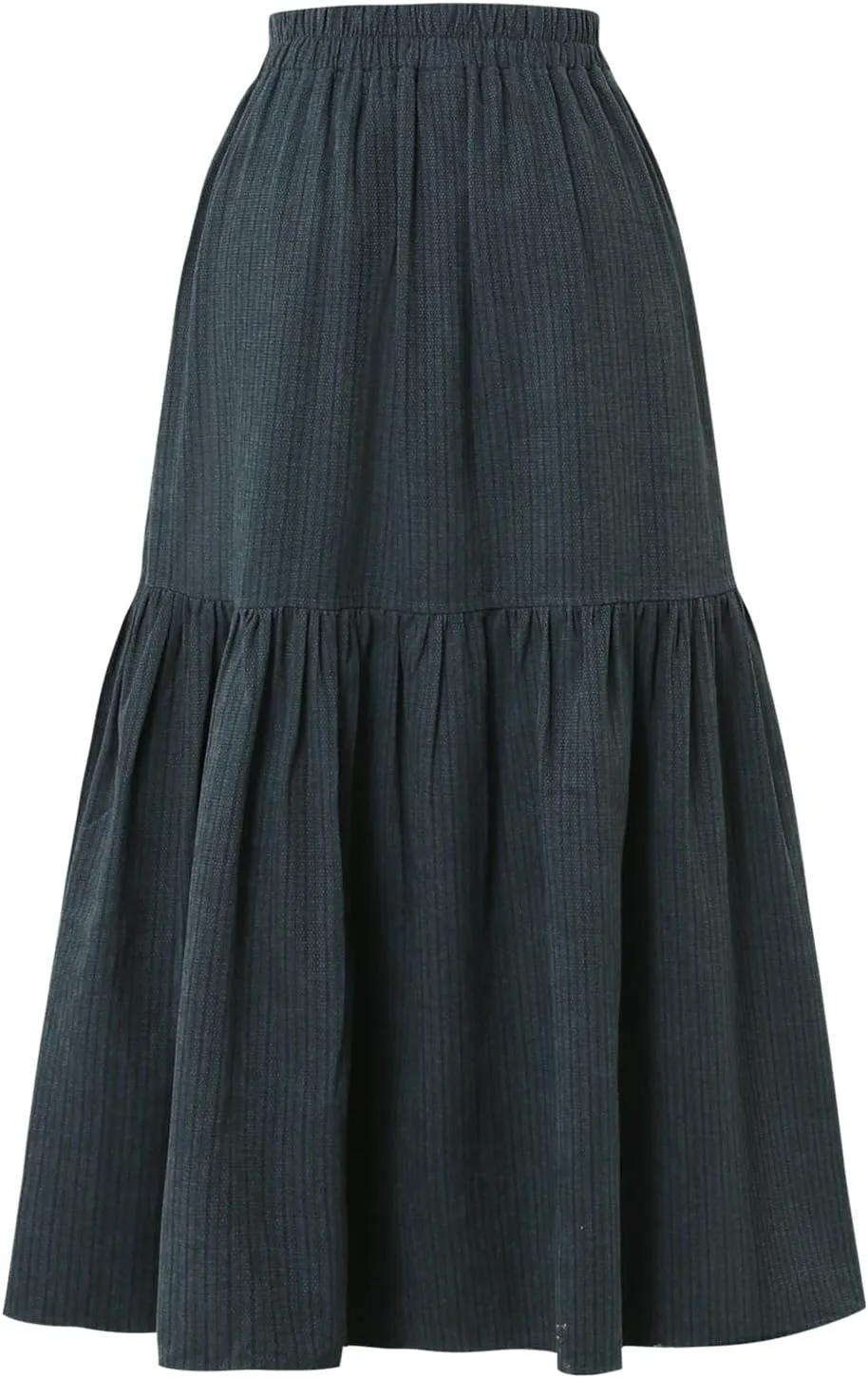 Women's High-Waisted Striped Skirt Elasticated Waist Autumn/Winter Hemline Pleated MIDI Skirt with Side Pockets