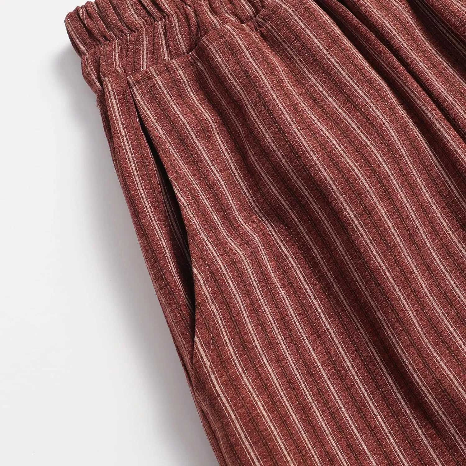 Women's High-Waisted Striped Skirt Elasticated Waist Autumn/Winter Hemline Pleated MIDI Skirt with Side Pockets
