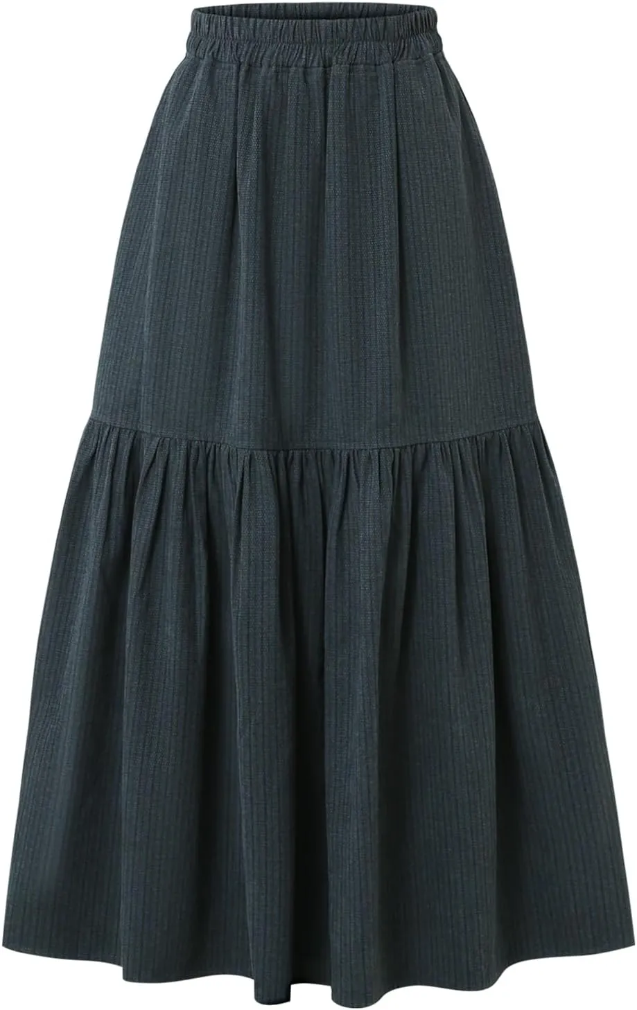 Women's High-Waisted Striped Skirt Elasticated Waist Autumn/Winter Hemline Pleated MIDI Skirt with Side Pockets
