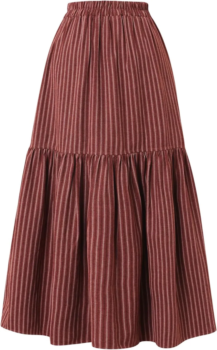 Women's High-Waisted Striped Skirt Elasticated Waist Autumn/Winter Hemline Pleated MIDI Skirt with Side Pockets