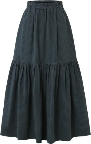 Women's High-Waisted Striped Skirt Elasticated Waist Autumn/Winter Hemline Pleated MIDI Skirt with Side Pockets