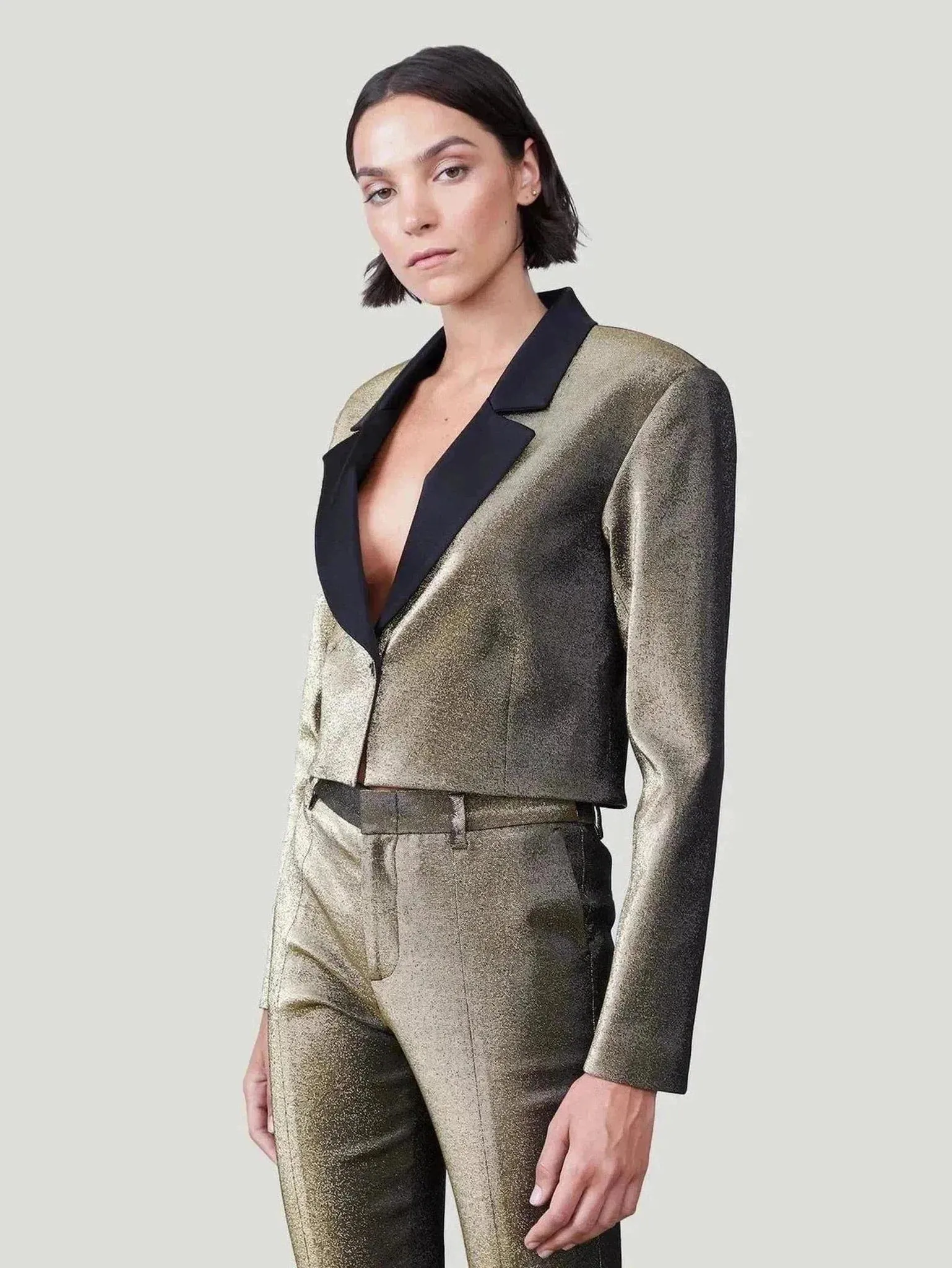 Women’s Metallic Cropped Blazer | 82% Cotton, 15% Metallic, 3% Elastane | Professional & Glamorous Style | One Posh Closet