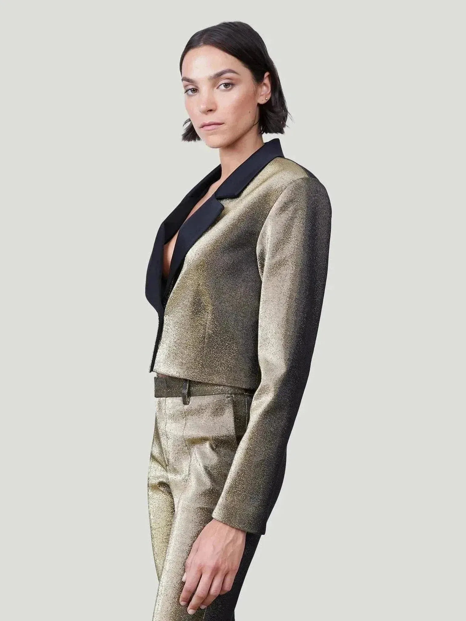 Women’s Metallic Cropped Blazer | 82% Cotton, 15% Metallic, 3% Elastane | Professional & Glamorous Style | One Posh Closet