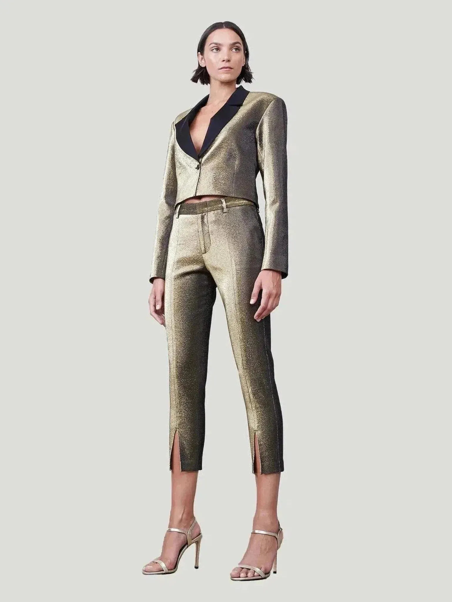 Women’s Metallic Cropped Blazer | 82% Cotton, 15% Metallic, 3% Elastane | Professional & Glamorous Style | One Posh Closet