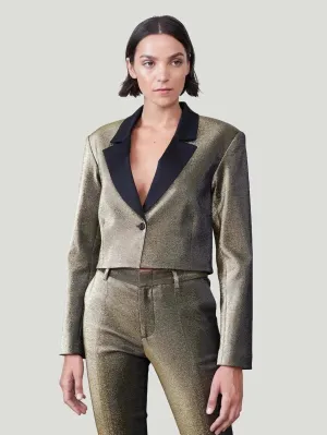 Women’s Metallic Cropped Blazer | 82% Cotton, 15% Metallic, 3% Elastane | Professional & Glamorous Style | One Posh Closet