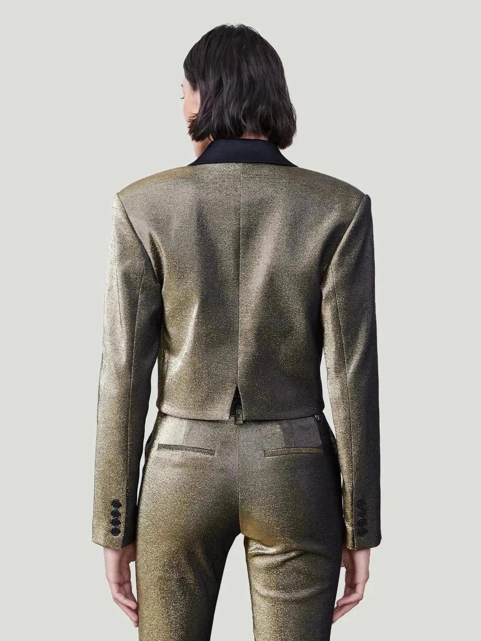 Women’s Metallic Cropped Blazer | 82% Cotton, 15% Metallic, 3% Elastane | Professional & Glamorous Style | One Posh Closet
