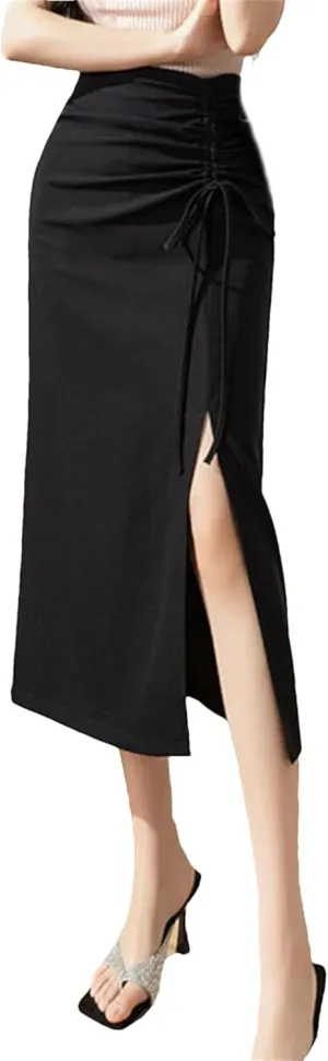 Women's Midi Skirt Side Slit High Waist Skirt Spring Korean Style Casual Skirt