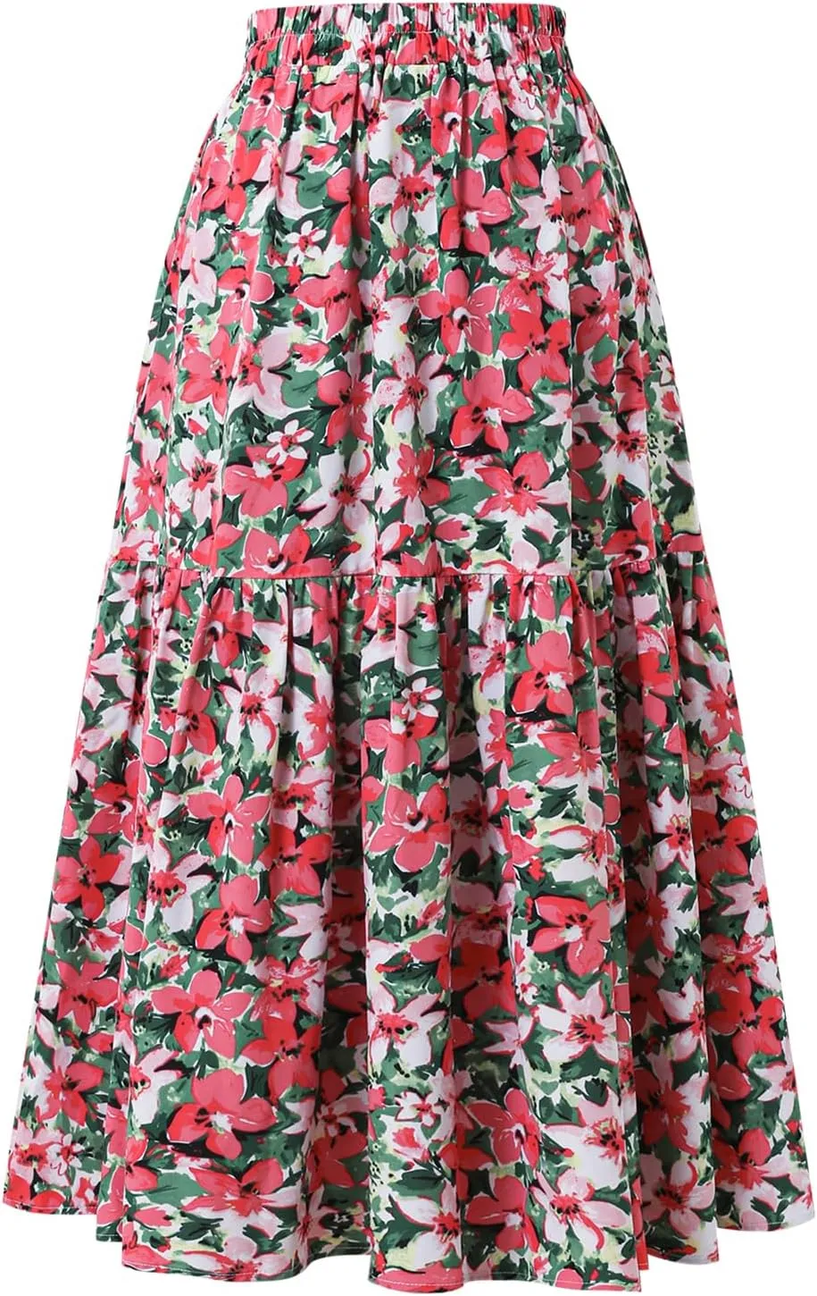 Women's Printed Skirt with Elastic Waist Broken Pleated Skirt with Pockets in Spring Summer and Autumn