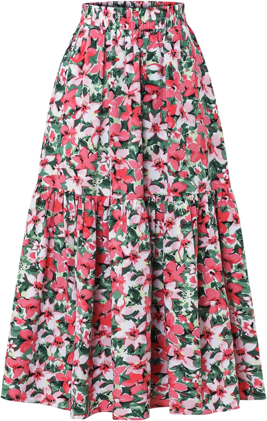 Women's Printed Skirt with Elastic Waist Broken Pleated Skirt with Pockets in Spring Summer and Autumn